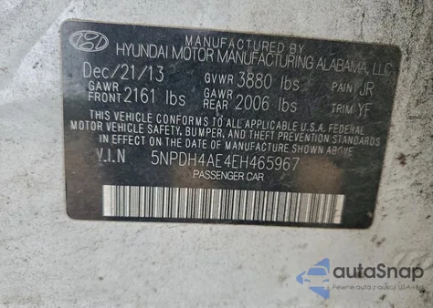 2014 Hyundai Elantra Se z USA, uszkodzony, nr VIN 5NPDH4AE4EH465967